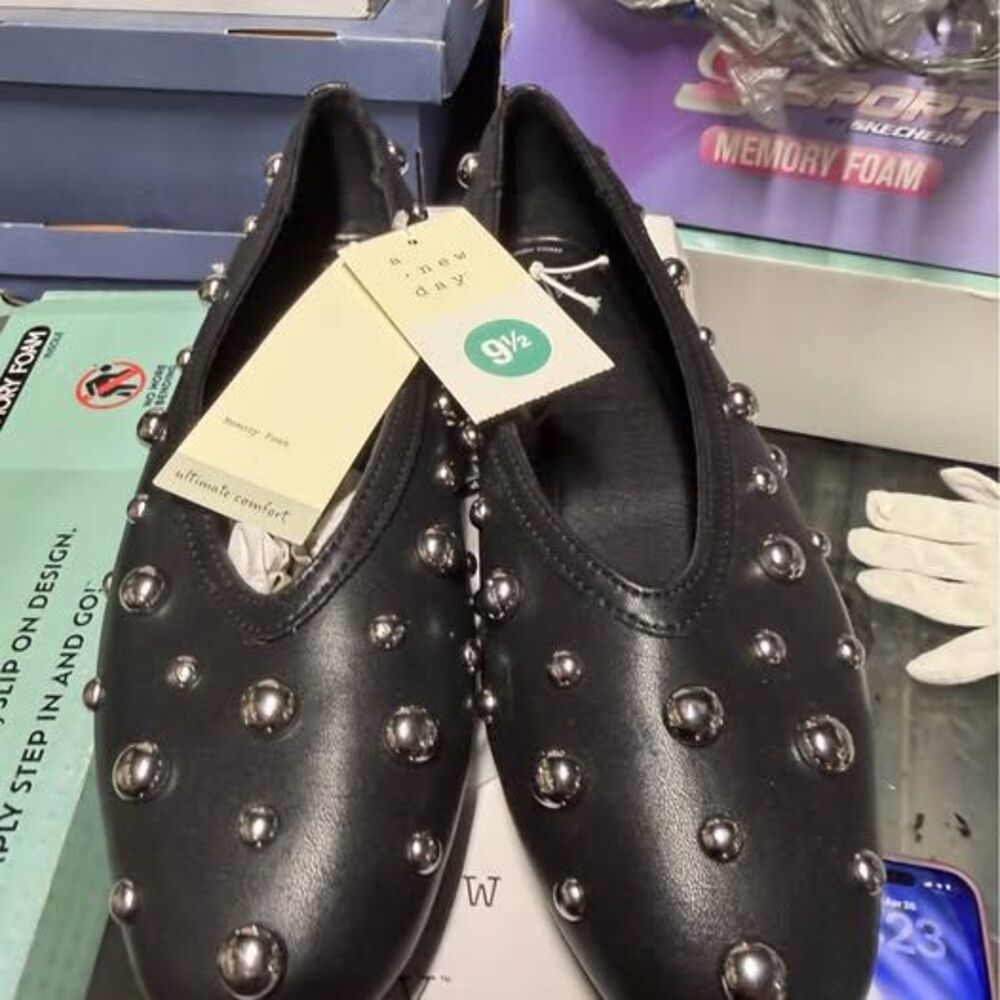 A New Day Black Studded Flats 9½